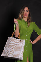 LA Milanesa Borsa Donna IN  Manici IN Bambu  Cotone All'Uncinetto E Juta Mod. Crochet