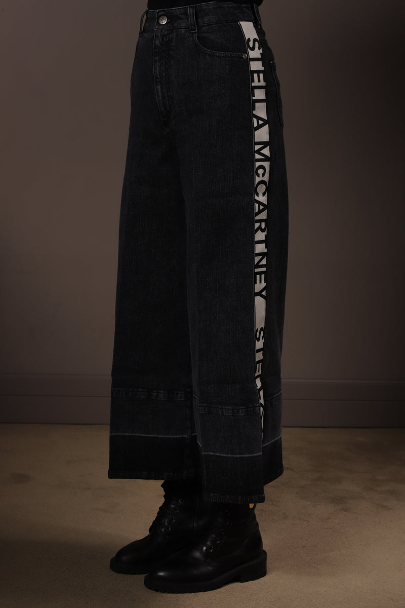 Stella MC Cartney - Jeans Con Banda Logo Laterale Org Vintage Logo Tape Trousers Vintage  Black Denim
