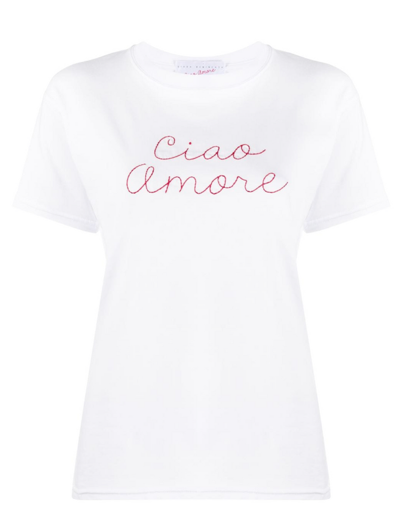Giada Benincasa T-Shirt Bianca Ricamo Ciao Amore