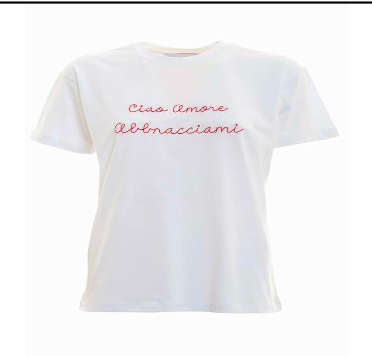 Giada Benincasa T-Shirt Bianca Donna Con Logo "Ciao Amore Abbracciami"Ricamato Rosso