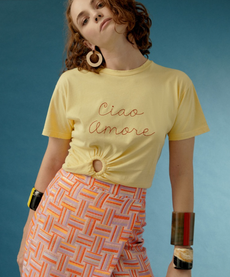 Giada Benincasa T- Shirt Donna Con Sritta "Ciao Amore " Con Particolare