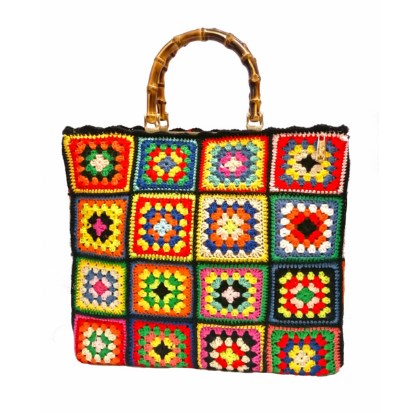 LA Milanesa Borsa Donna Crochet Multicolor Grande Base Nera